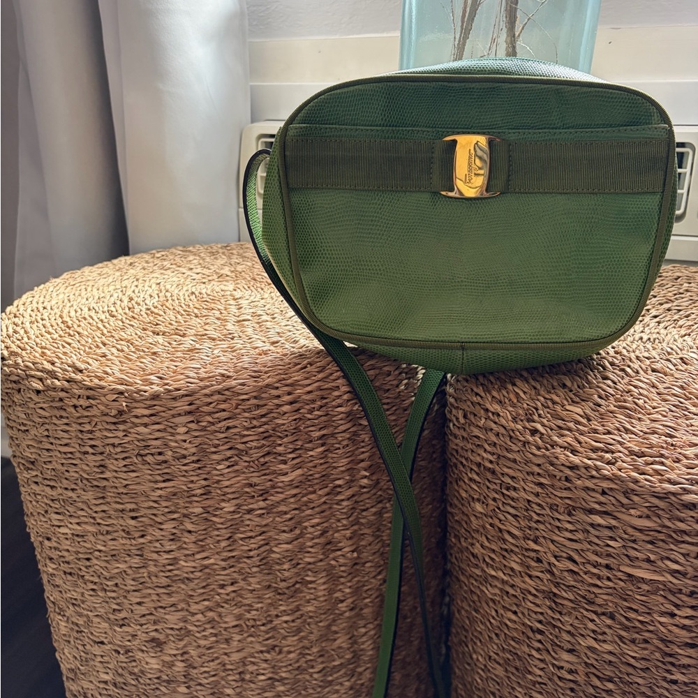 Salvatore Ferragamo Green Crossbody Bag with Gold Logo Accent